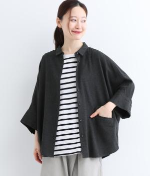 コットンビエラトップ起毛ドルマンワイドブラウス(チャコール-F)