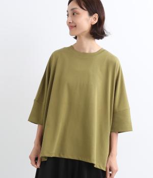 シルキーコットンポリエステル天竺ドルマンバックタックプルオーバー(マスタード-F)