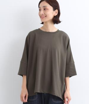 シルキーコットンポリエステル天竺ドルマンバックタックプルオーバー(ブラウン-F)