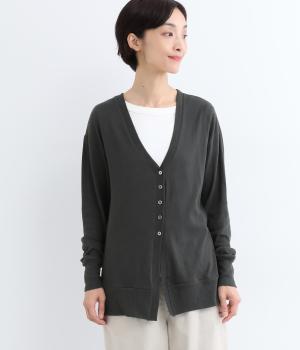 コットンガーゼ天竺Vネックカーディガン(チャコール-F)