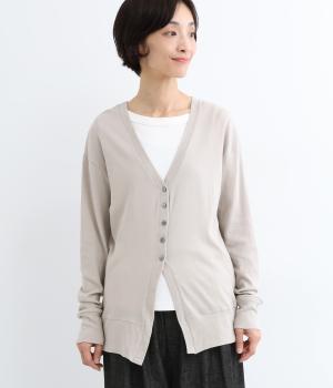 コットンガーゼ天竺Vネックカーディガン(グレージュ-F)