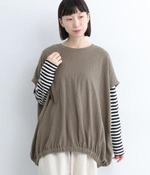 コットン変形パイルジャカード起毛ベスト(モカグレー-F)