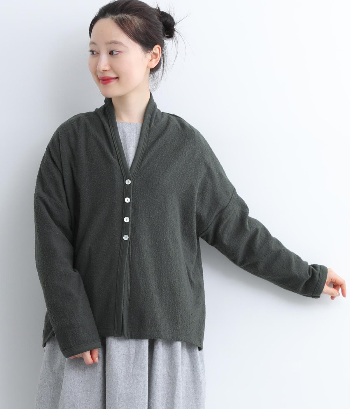 コットン変形パイルジャカード起毛カーディガン(チャコール-F)