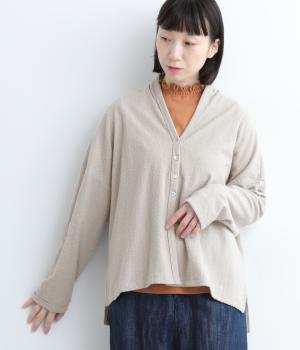 コットン変形パイルジャカード起毛カーディガン(パールグレー-F)