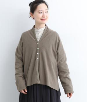 コットン変形パイルジャカード起毛カーディガン(モカグレー-F)