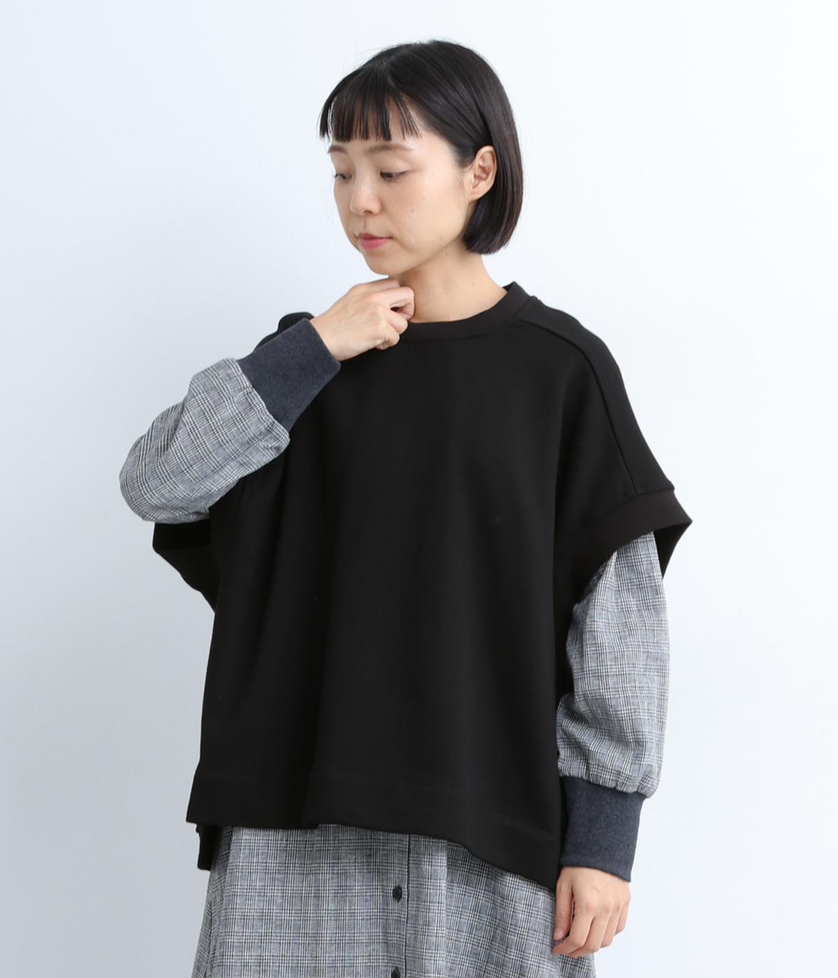 コットン裏毛リブワイドベスト(ブラック-F)