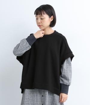 コットン裏毛リブワイドベスト(ブラック-F)