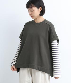 コットン裏毛リブワイドベスト(チャコール-F)