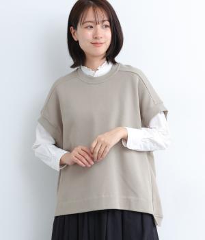 コットン裏毛リブワイドベスト(グレージュ-F)