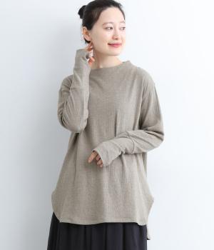 接結スーピマコットンサムホール付ボトルネックカットソー(ベージュ-F)