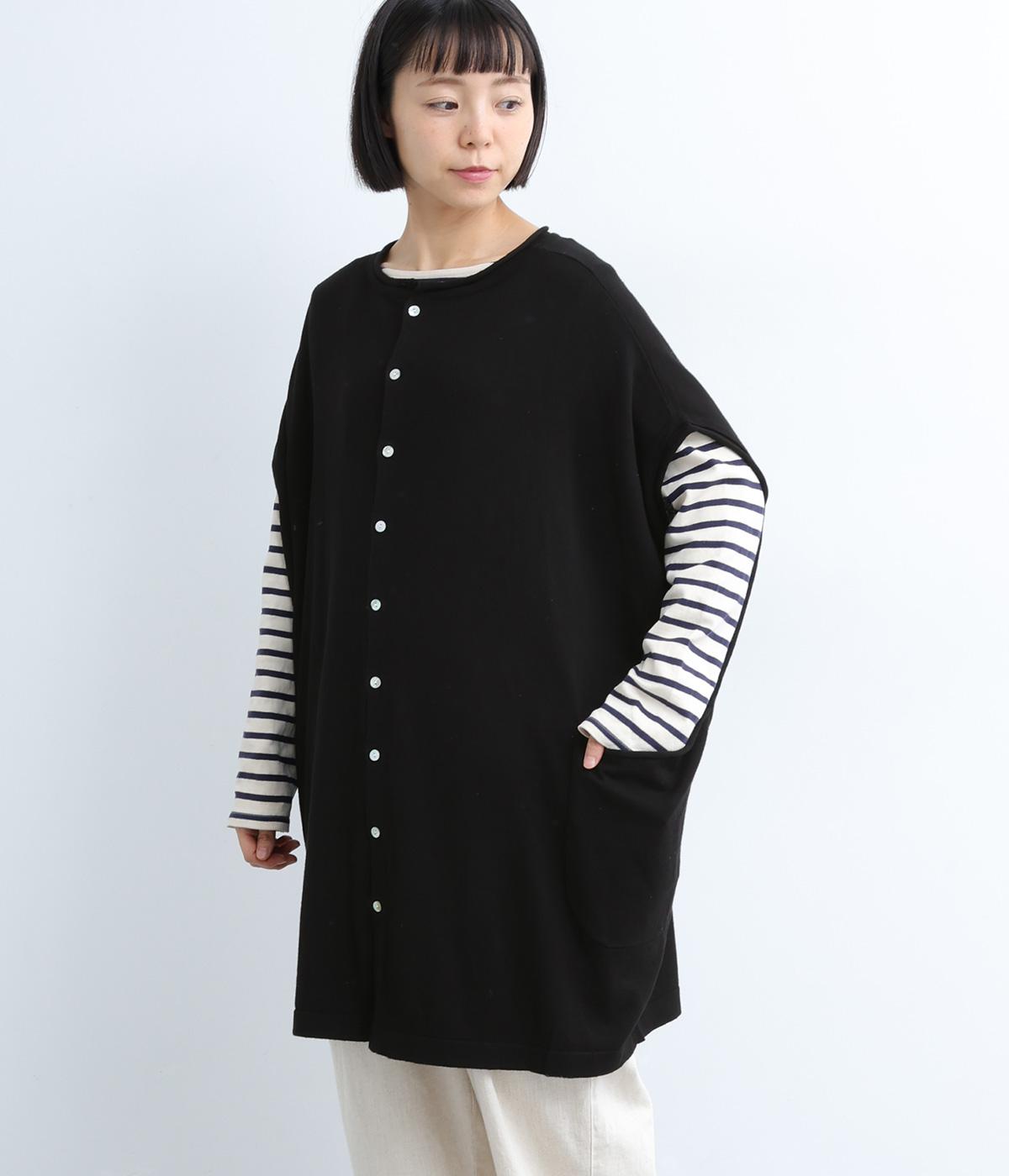 コットンカシミヤ2wayロングワイドベスト(ブラック-F)