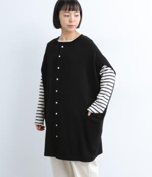コットンカシミヤ2wayロングワイドベスト(ブラック-F)