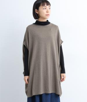 コットンカシミヤ2wayロングワイドベスト(モカグレー-F)