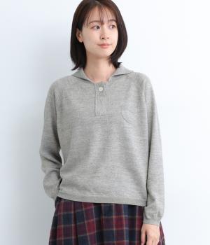 リネンウールブレンドメランジカットネックニットプルオーバー(グレー-F)