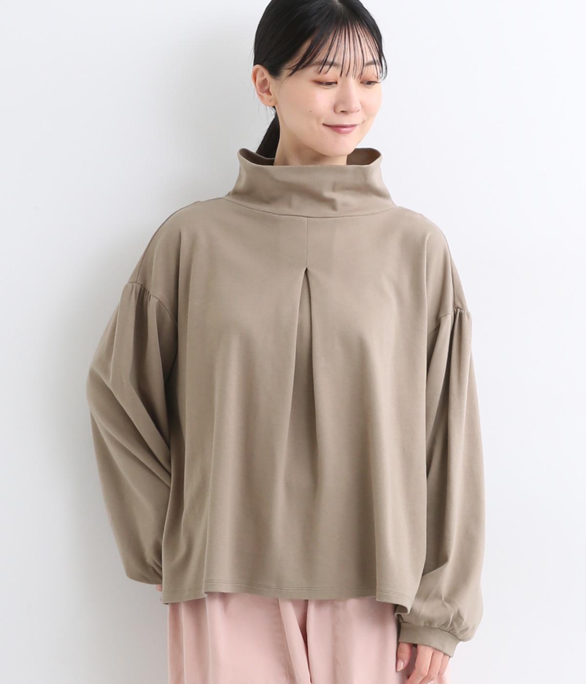 コットンヴィンテージピーチモックネックフロントタックプルオーバー(ダークベージュ-F)