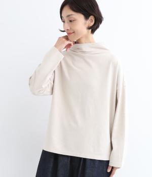 ヘンプジャージーハイネックステッチプルオーバー(ライトベージュ-F)