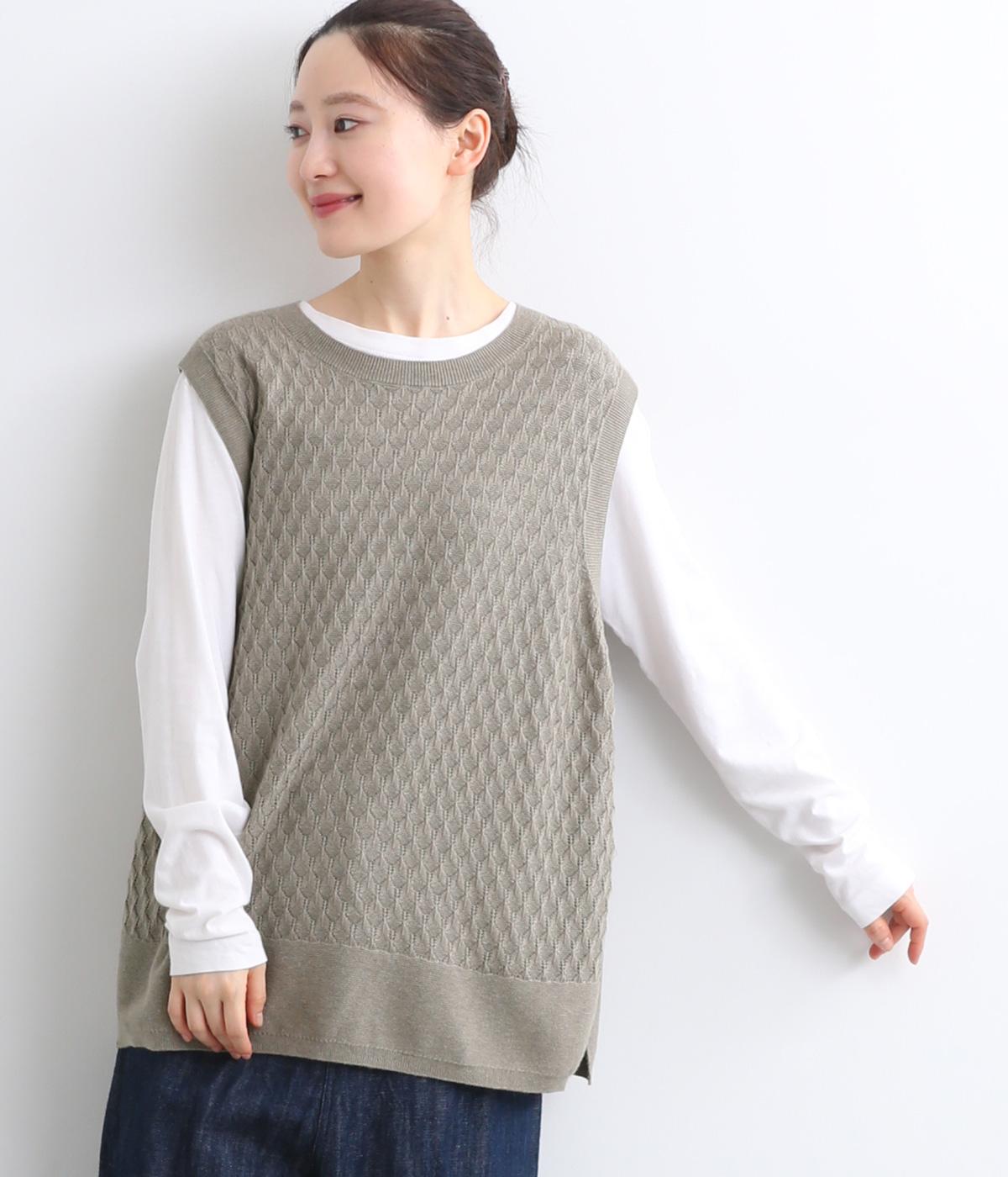 ヌーヴェルコットンカシミヤスカシ柄ベスト(グレー-F)