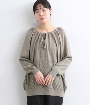 ヌーヴェルコットンカシミヤリボンスカシ柄切り替えニットプルオーバー