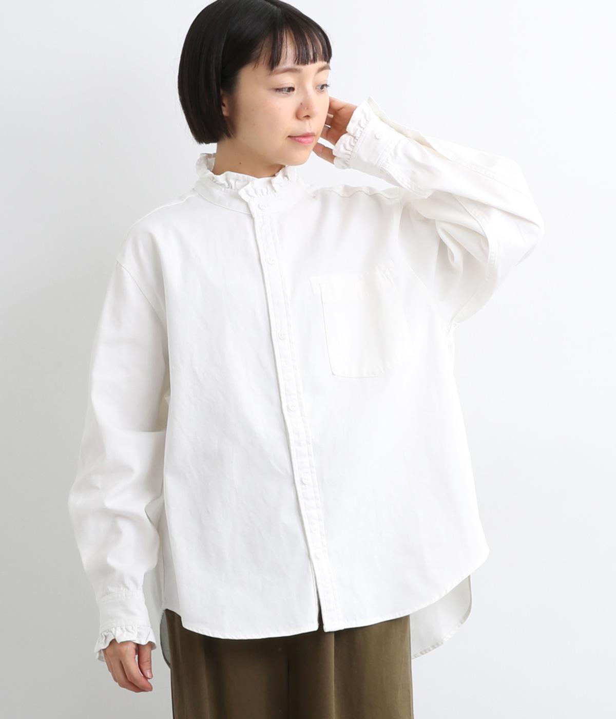 デニム　フリルブラウス(ホワイト-F)