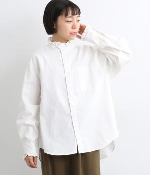 デニム　フリルブラウス(ホワイト-F)