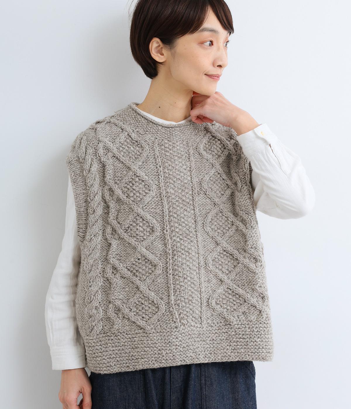 ペルーヴィアンハイランドウールハンドニットベスト(グレー-F)