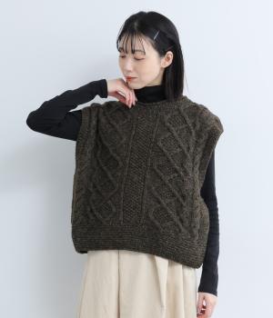 ペルーヴィアンハイランドウールハンドニットベスト(ダークブラウン-F)