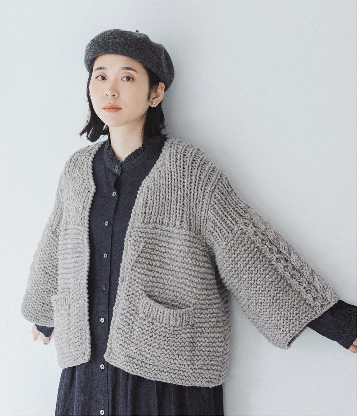 ペルーハイランドウールハンドニットカーディガン(グレー-F)