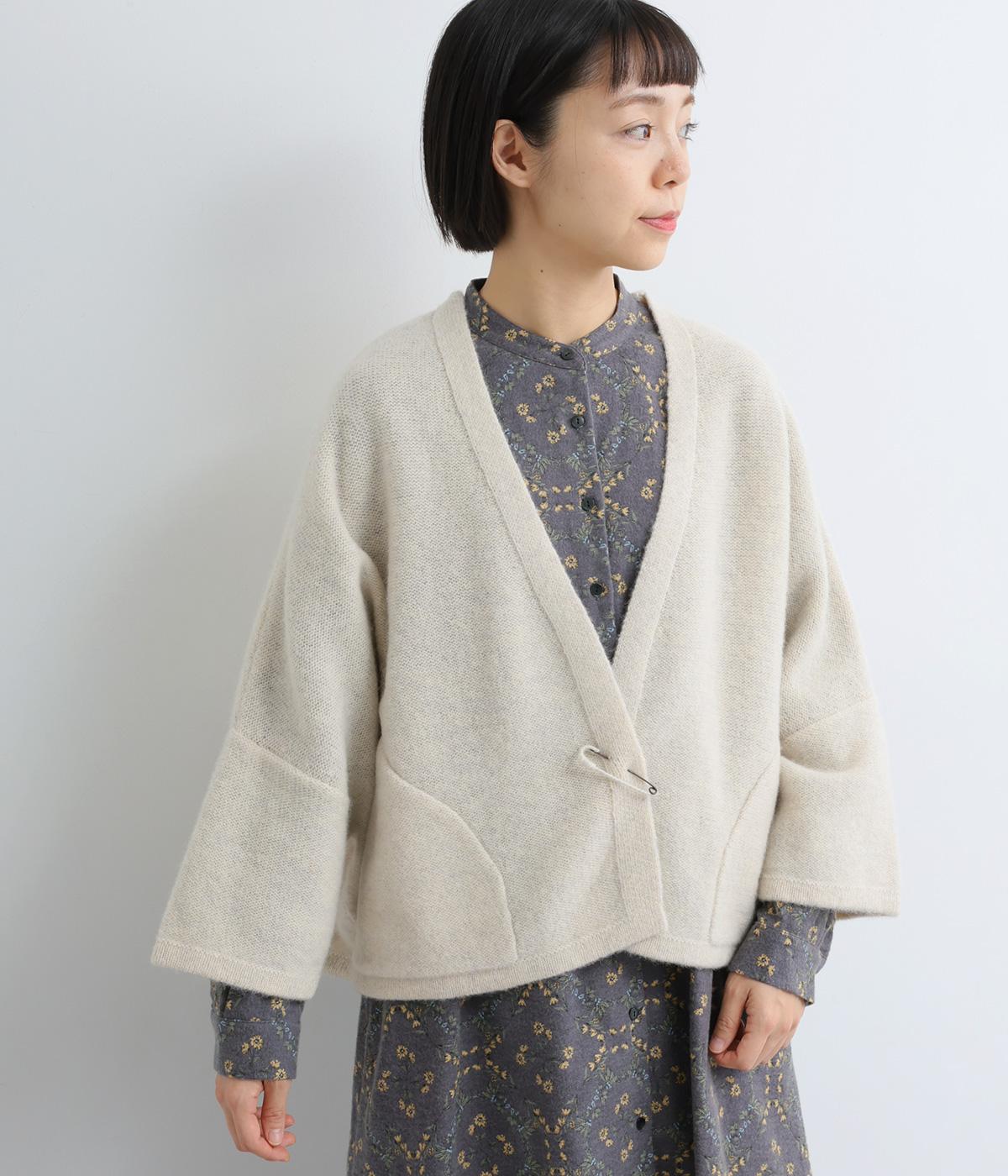 天竺強縮　ウールニットカーディガン(オートミール-F)