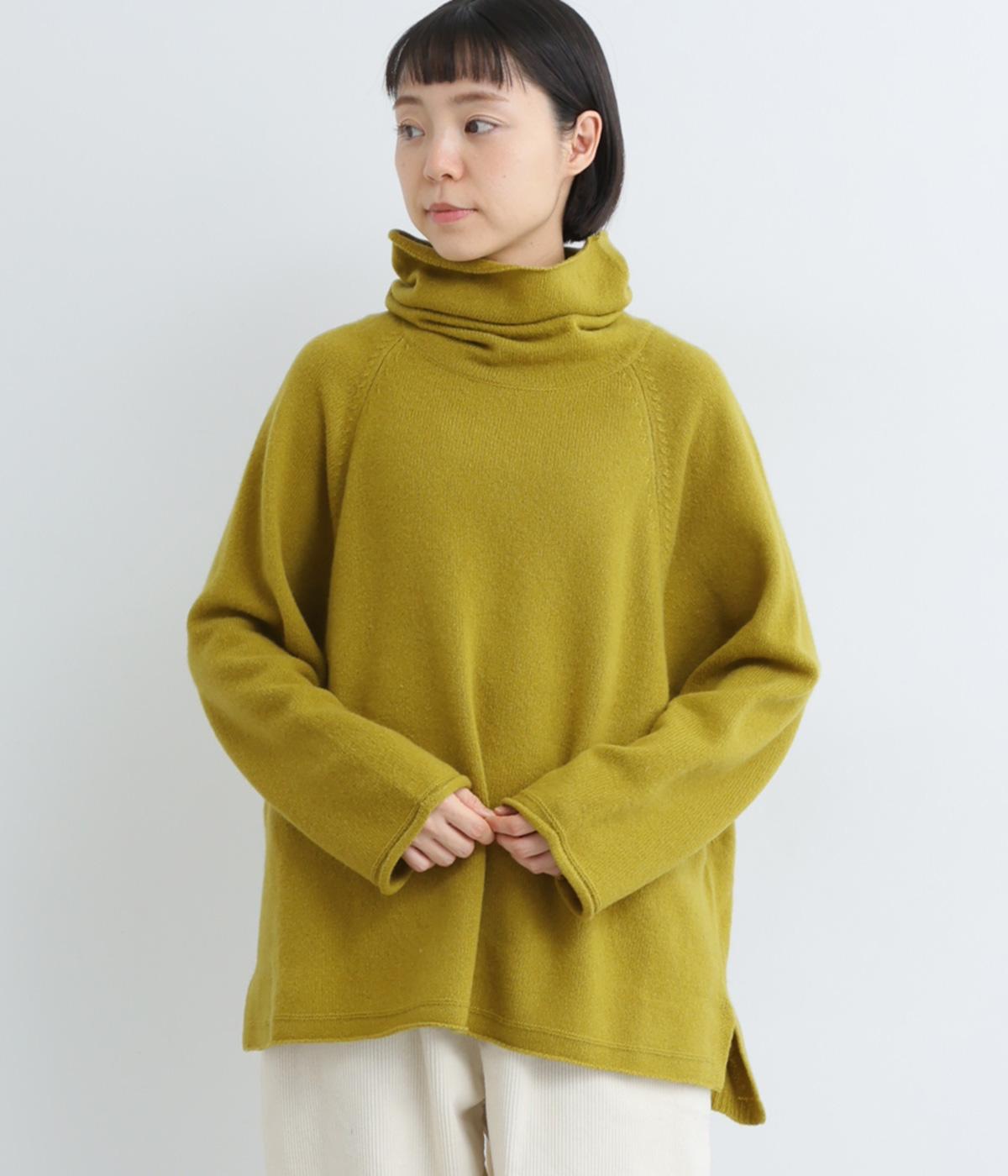 ウール×リサイクルナイロン　サイドポケットハイネックニットプルオーバー(オリーブ-F)