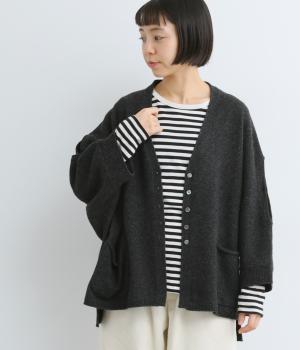 ウール×リサイクルナイロン　2wayドルマンカーディガン(チャコール-F)
