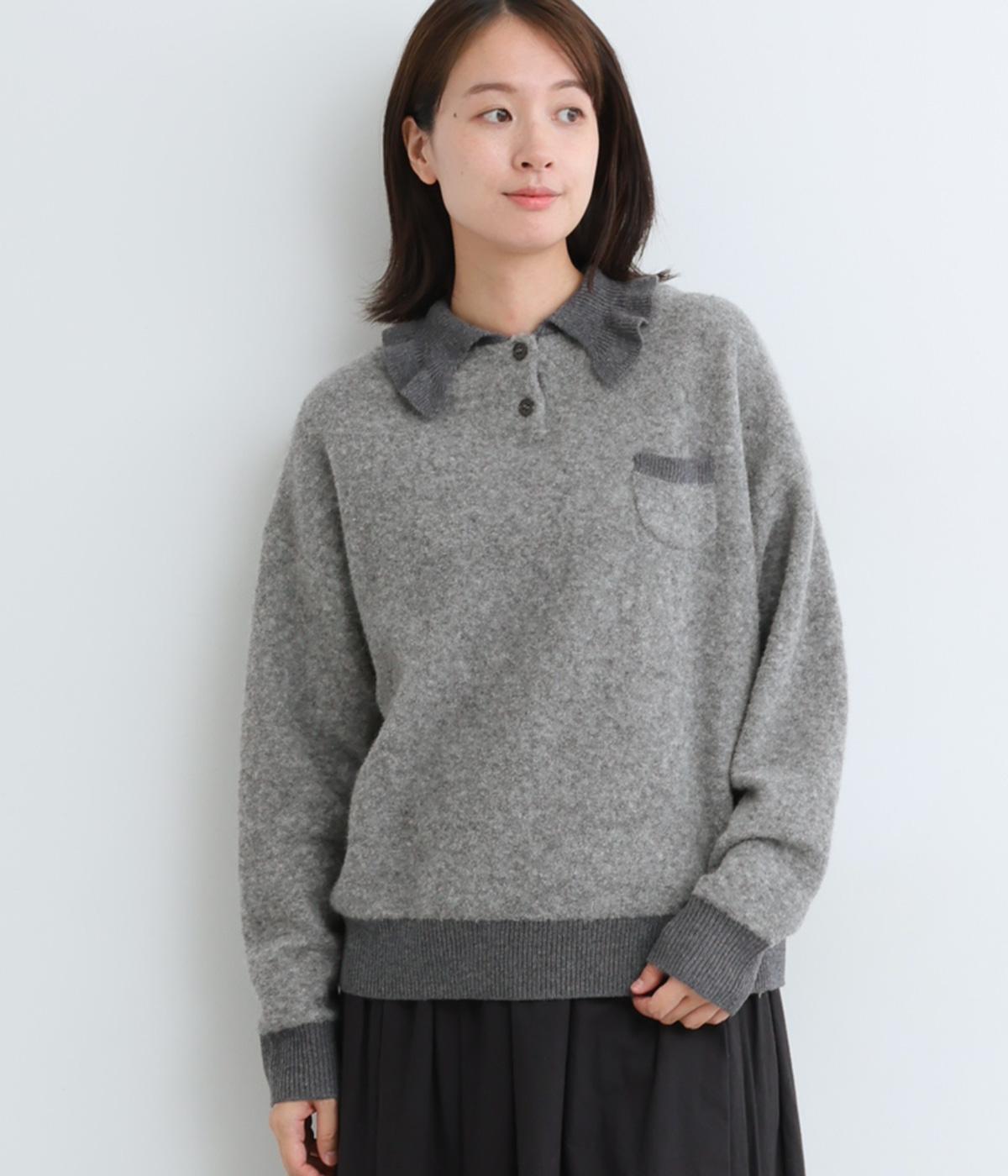 ブークレヤーン　フリル襟ニットプルオーバー(グレー-F)