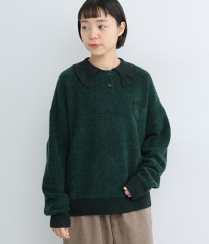 ブークレヤーン　フリル襟ニットプルオーバー(ダークグリーン-F)