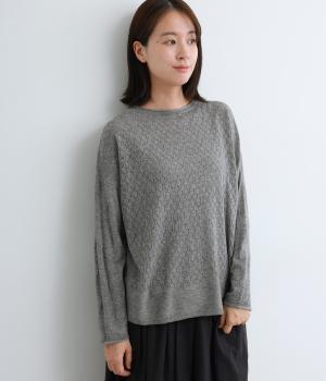 ウールブレンデッドヤーン　ドットジャカード×スカシ柄　2wayニットプルオーバー