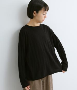 ウールブレンデッドヤーン　ドットジャカード×スカシ柄　2wayニットプルオーバー(ブラック-F)