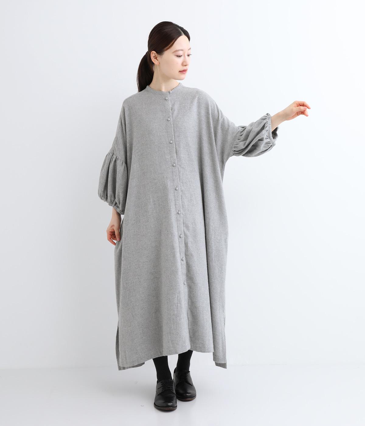 コットンビエラトップ起毛ランタンスリーブワンピース(グレー-F)