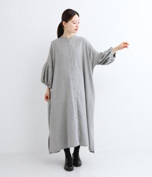 コットンビエラトップ起毛ランタンスリーブワンピース(グレー-F)