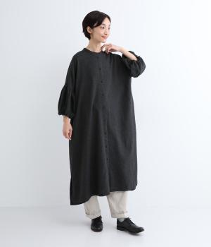 コットンビエラトップ起毛ランタンスリーブワンピース(チャコール-F)