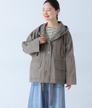 コットンツイル高密度ピグメント　バイオウオッシュ加工フードジャケット