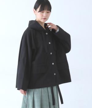 コットンツイル高密度ピグメント　バイオウオッシュ加工フードジャケット(ブラック-F)