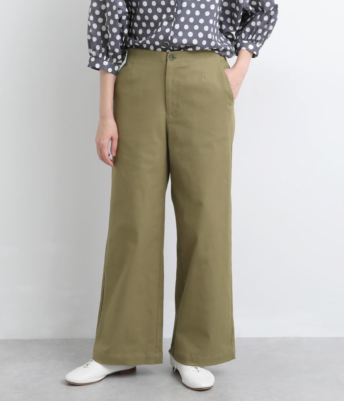 天日干し風ビンテージワッシャー30ｓコーマ　バーバリーストレッチパンツ(カーキ-M)