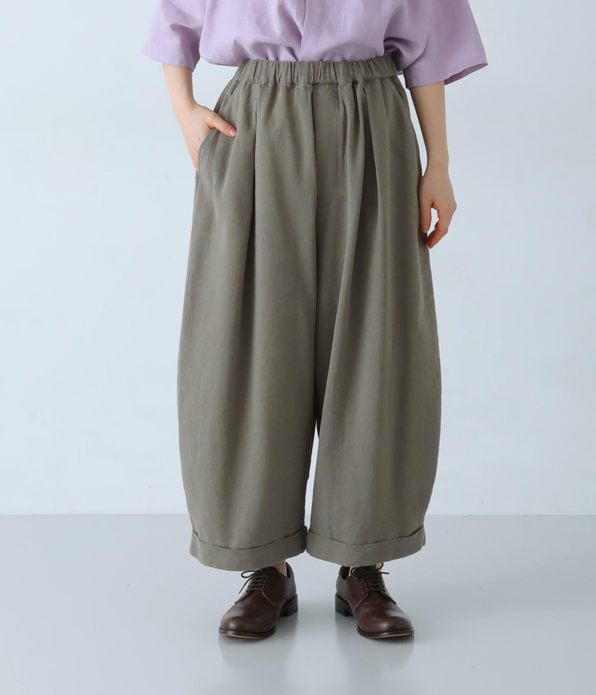 リネンコットンカツラギ　ワイドパンツ(ダークグレー-F)