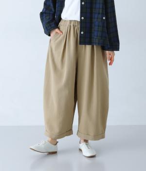 リネンコットンカツラギ　ワイドパンツ(ライトベージュ-F)