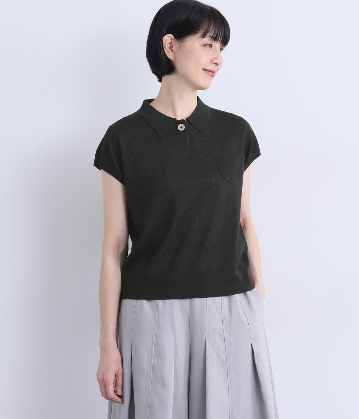 チビポケポロシャツニット(ブラック-F)