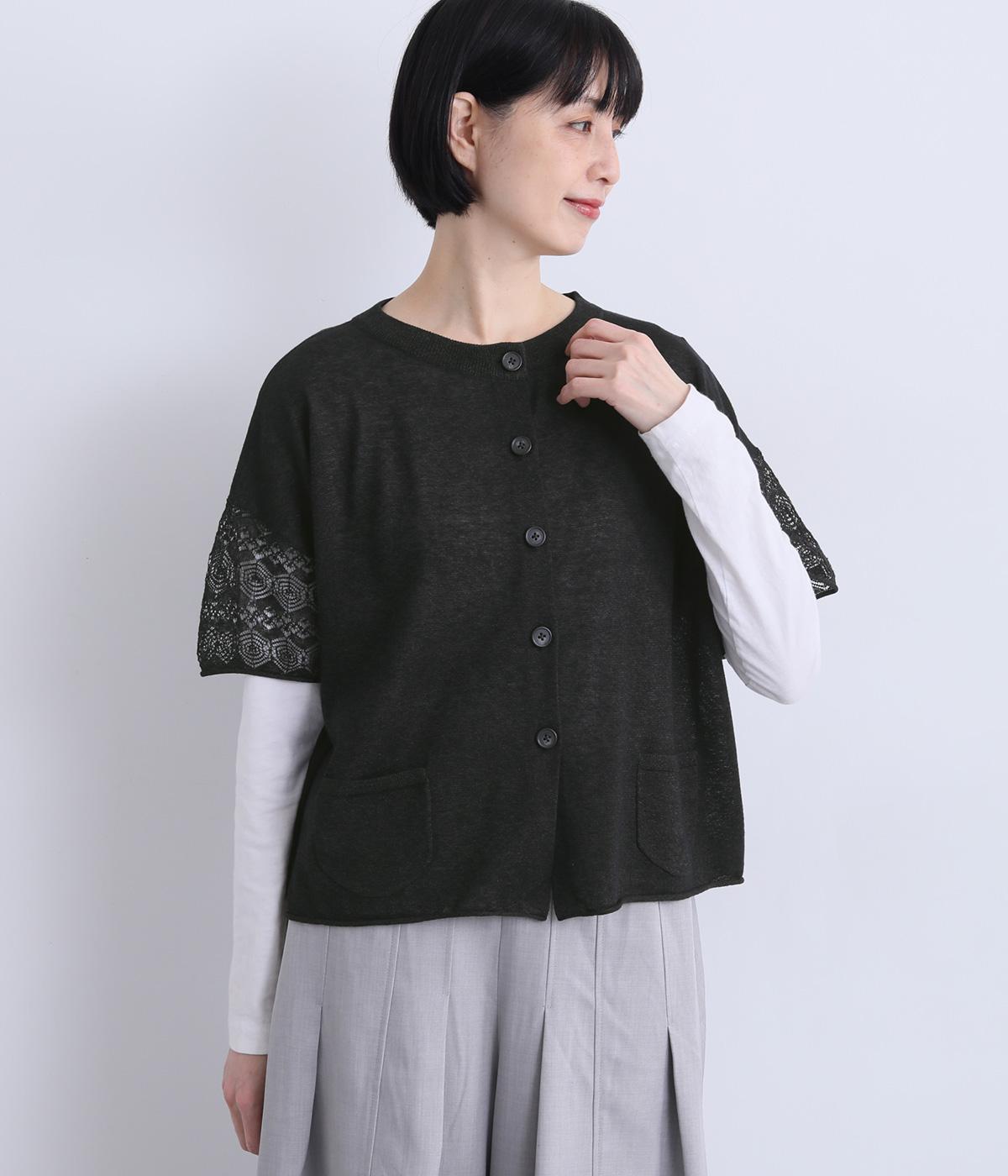 袖模様　カーディガン(ブラック-F)