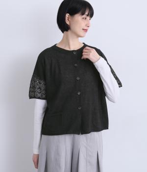 袖模様　カーディガン(ブラック-F)