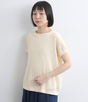 コンニャク加工　コットン透かし編み2wayベスト(オフホワイト-F)