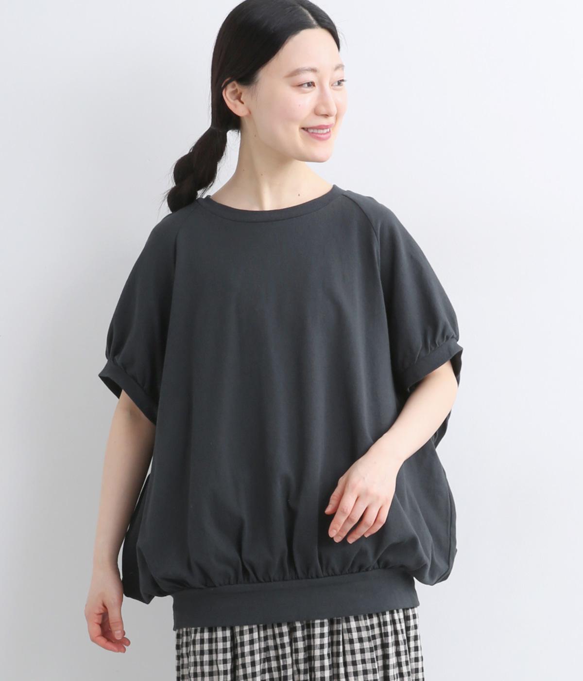コットン天竺　ギャザーTシャツ(チャコール-F)