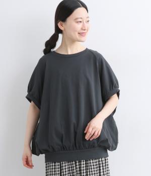 コットン天竺　ギャザーTシャツ(チャコール-F)