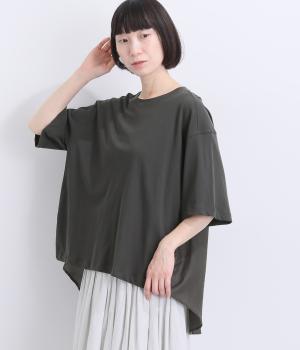 強撚天竺×コットンシルクローン　後ろギャザープルオーバー(チャコール-F)