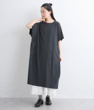 コットン天竺　ルーズTシャツワンピース(チャコール-F)